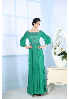 Floor Length Green Prom Dress Square 3|4 Length Sleeve Zipper