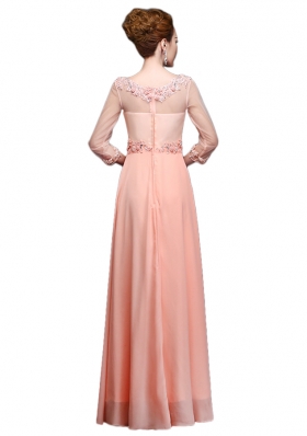 Shining Scoop 3|4 Length Sleeve Chiffon Prom Party Dress Beading Zipper