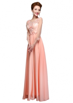 Shining Scoop 3|4 Length Sleeve Chiffon Prom Party Dress Beading Zipper