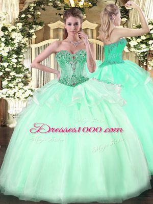 High Quality Sweetheart Sleeveless Lace Up 15th Birthday Dress Apple Green Organza