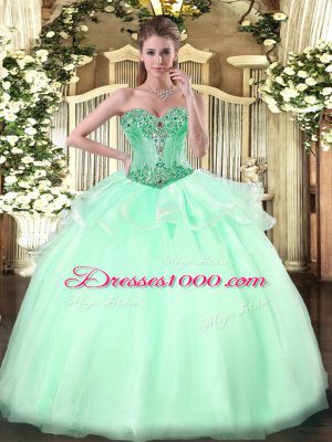 High Quality Sweetheart Sleeveless Lace Up 15th Birthday Dress Apple Green Organza