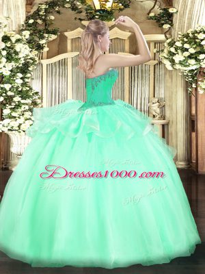 High Quality Sweetheart Sleeveless Lace Up 15th Birthday Dress Apple Green Organza