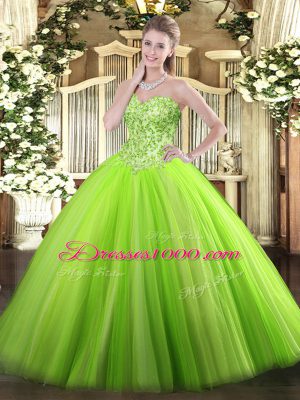 Clearance Ball Gowns Appliques Sweet 16 Quinceanera Dress Lace Up Tulle Sleeveless Floor Length