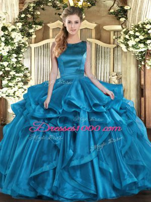 Scoop Sleeveless Organza Sweet 16 Dress Ruffles Lace Up