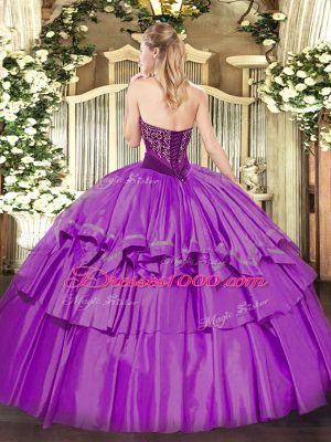 Floor Length Quinceanera Dresses Organza and Taffeta Sleeveless Beading and Ruffled Layers