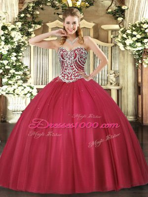 Red Sweetheart Neckline Beading Sweet 16 Dress Sleeveless Lace Up