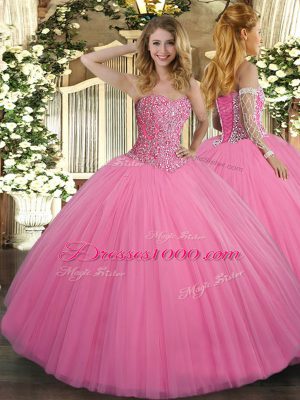 Sophisticated Tulle Sleeveless Floor Length Quinceanera Gowns and Beading