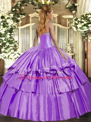 Floor Length Baby Blue 15 Quinceanera Dress Organza and Taffeta Sleeveless Beading and Ruffled Layers