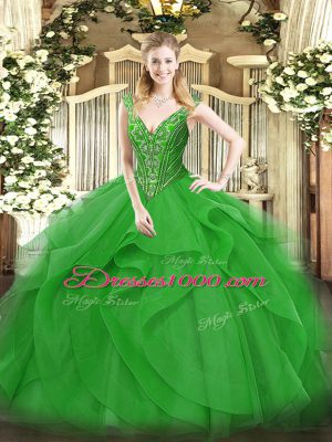 Wonderful Green Sleeveless Tulle Lace Up Quinceanera Dress for Military Ball and Sweet 16 and Quinceanera