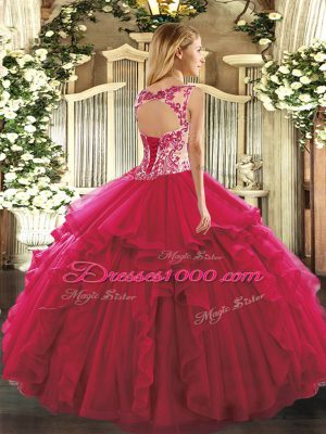 Fuchsia Sleeveless Beading and Ruffles Floor Length Quinceanera Dress