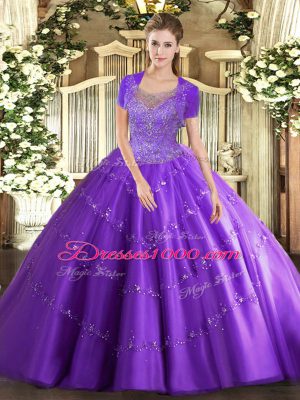 Inexpensive Lavender Clasp Handle 15 Quinceanera Dress Beading and Appliques Sleeveless Floor Length