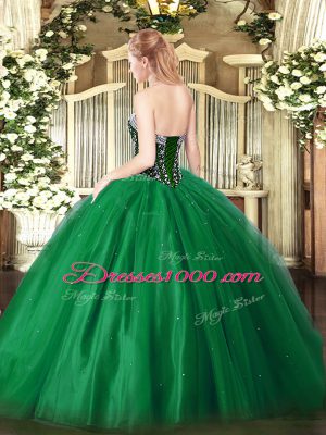 Floor Length Lace Up Sweet 16 Dresses Dark Green for Military Ball and Sweet 16 and Quinceanera with Beading