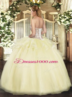 Sweetheart Sleeveless Tulle 15th Birthday Dress Beading and Ruffles Lace Up