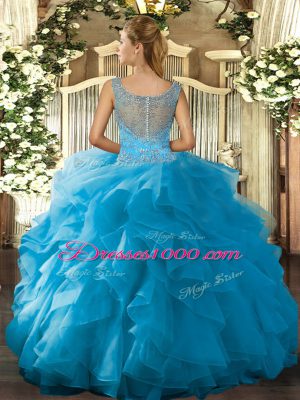 Fuchsia Sleeveless Beading and Ruffled Layers Floor Length 15 Quinceanera Dress
