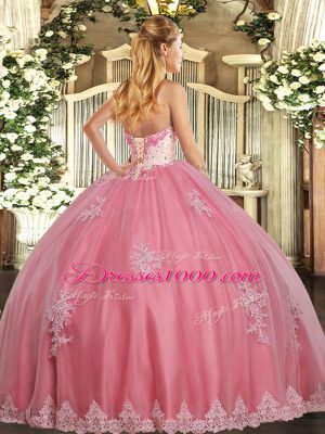 Sleeveless Floor Length Beading and Appliques Lace Up Ball Gown Prom Dress with Aqua Blue