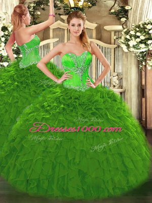 Spectacular Sleeveless Lace Up Floor Length Beading and Ruffles Quince Ball Gowns