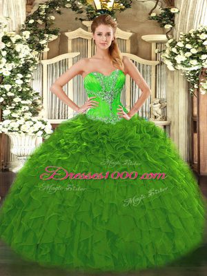 Spectacular Sleeveless Lace Up Floor Length Beading and Ruffles Quince Ball Gowns