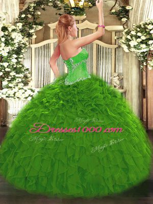 Spectacular Sleeveless Lace Up Floor Length Beading and Ruffles Quince Ball Gowns