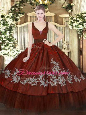Free and Easy Floor Length Wine Red 15 Quinceanera Dress Straps Sleeveless Zipper