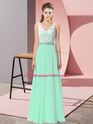 New Arrival Floor Length Lace Up Prom Dress Apple Green for Prom and Party with Beading