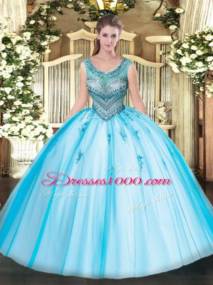 Affordable Sleeveless Lace Up Floor Length Beading and Appliques Sweet 16 Dress