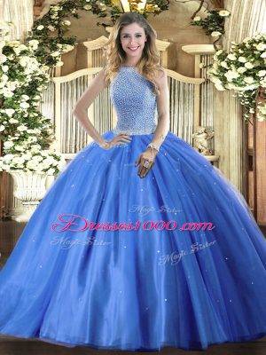 Sleeveless Lace Up Floor Length Beading Sweet 16 Dress