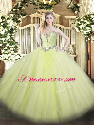 Beautiful Floor Length Yellow Green Ball Gown Prom Dress Sweetheart Sleeveless Lace Up