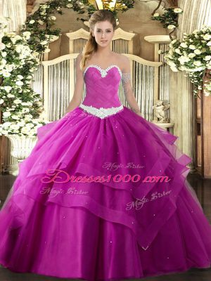 Sleeveless Lace Up Floor Length Appliques and Ruffled Layers Quinceanera Gowns