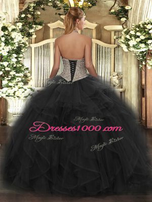 Sleeveless Tulle Floor Length Lace Up 15 Quinceanera Dress in Brown with Beading and Ruffles