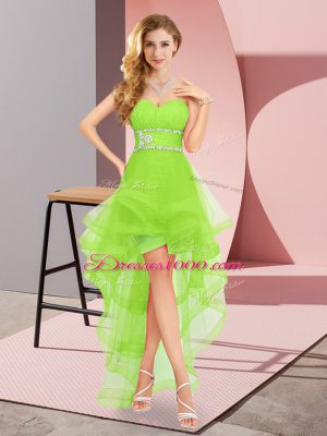Glittering A-line Sweetheart Sleeveless Chiffon High Low Lace Up Beading Party Dress for Toddlers