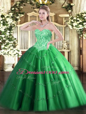 Tulle Sweetheart Sleeveless Lace Up Appliques Quinceanera Gowns in Green