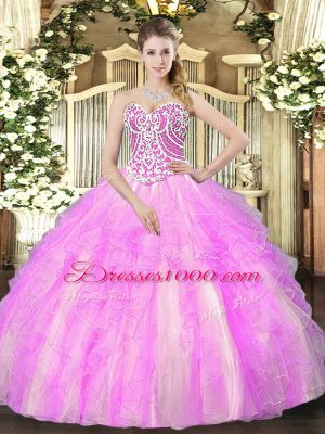 Lilac Quinceanera Dresses Military Ball and Sweet 16 and Quinceanera with Beading and Ruffles Sweetheart Sleeveless Lace Up