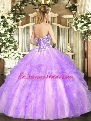 Lilac Quinceanera Dresses Military Ball and Sweet 16 and Quinceanera with Beading and Ruffles Sweetheart Sleeveless Lace Up