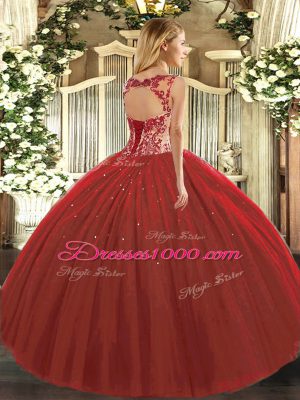 Cap Sleeves Floor Length Beading and Appliques Lace Up Ball Gown Prom Dress with Fuchsia