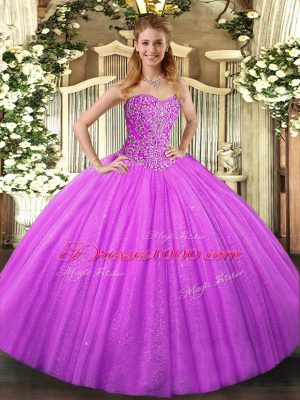Affordable Lilac Quinceanera Dress Military Ball and Sweet 16 and Quinceanera with Beading Sweetheart Sleeveless Lace Up