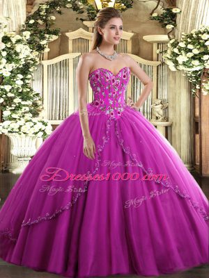 Sophisticated Sleeveless Brush Train Lace Up Appliques and Embroidery 15 Quinceanera Dress