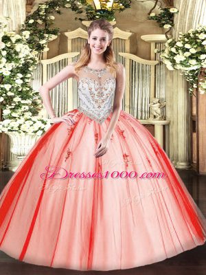Custom Made Sleeveless Beading and Appliques Zipper 15 Quinceanera Dress