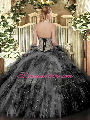 Ball Gowns Sweet 16 Dress Halter Top Tulle Sleeveless Floor Length Lace Up