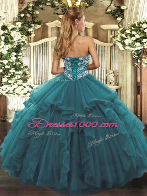 Turquoise Sleeveless Beading and Ruffles Floor Length Quinceanera Dresses