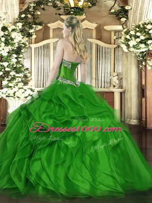 Fabulous Ball Gowns Quinceanera Gowns Olive Green Sweetheart Organza Sleeveless Floor Length Lace Up