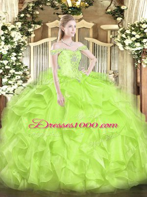 Off The Shoulder Sleeveless Lace Up 15 Quinceanera Dress Yellow Green Organza