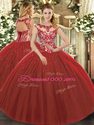 Floor Length Lace Up Quinceanera Dress Wine Red for Sweet 16 and Quinceanera with Beading and Appliques