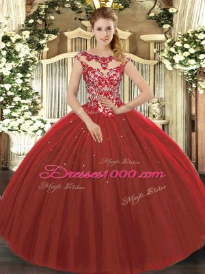 Floor Length Lace Up Quinceanera Dress Wine Red for Sweet 16 and Quinceanera with Beading and Appliques