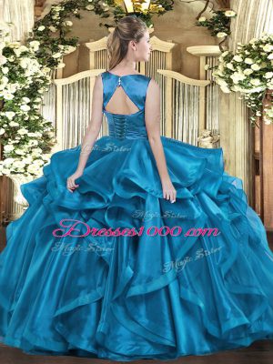 Floor Length Ball Gowns Sleeveless Turquoise 15 Quinceanera Dress Lace Up