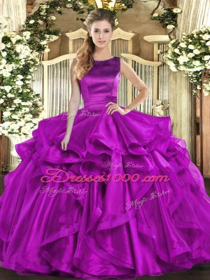 Purple Sleeveless Floor Length Ruffles Lace Up Sweet 16 Quinceanera Dress