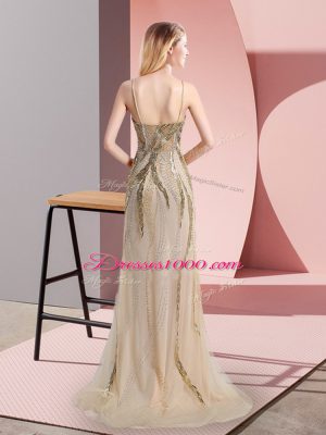 Glamorous Sleeveless Beading Side Zipper Custom Made with Champagne Sweep Train