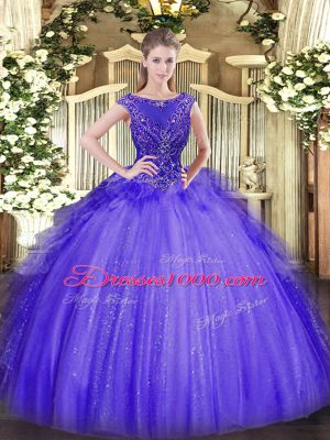 Beauteous Floor Length Lavender 15 Quinceanera Dress Tulle Sleeveless Beading