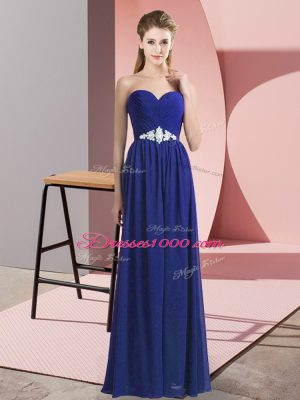 Floor Length Lace Up Homecoming Dress Blue for Prom and Party with Beading