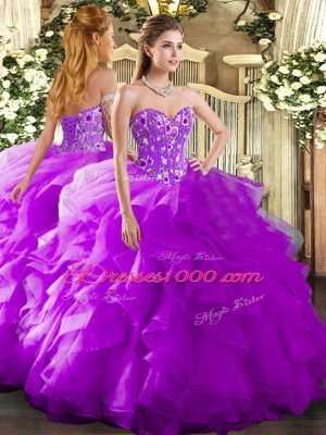 Noble Organza Sleeveless Floor Length 15th Birthday Dress and Embroidery and Ruffles