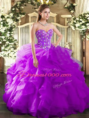 Noble Organza Sleeveless Floor Length 15th Birthday Dress and Embroidery and Ruffles